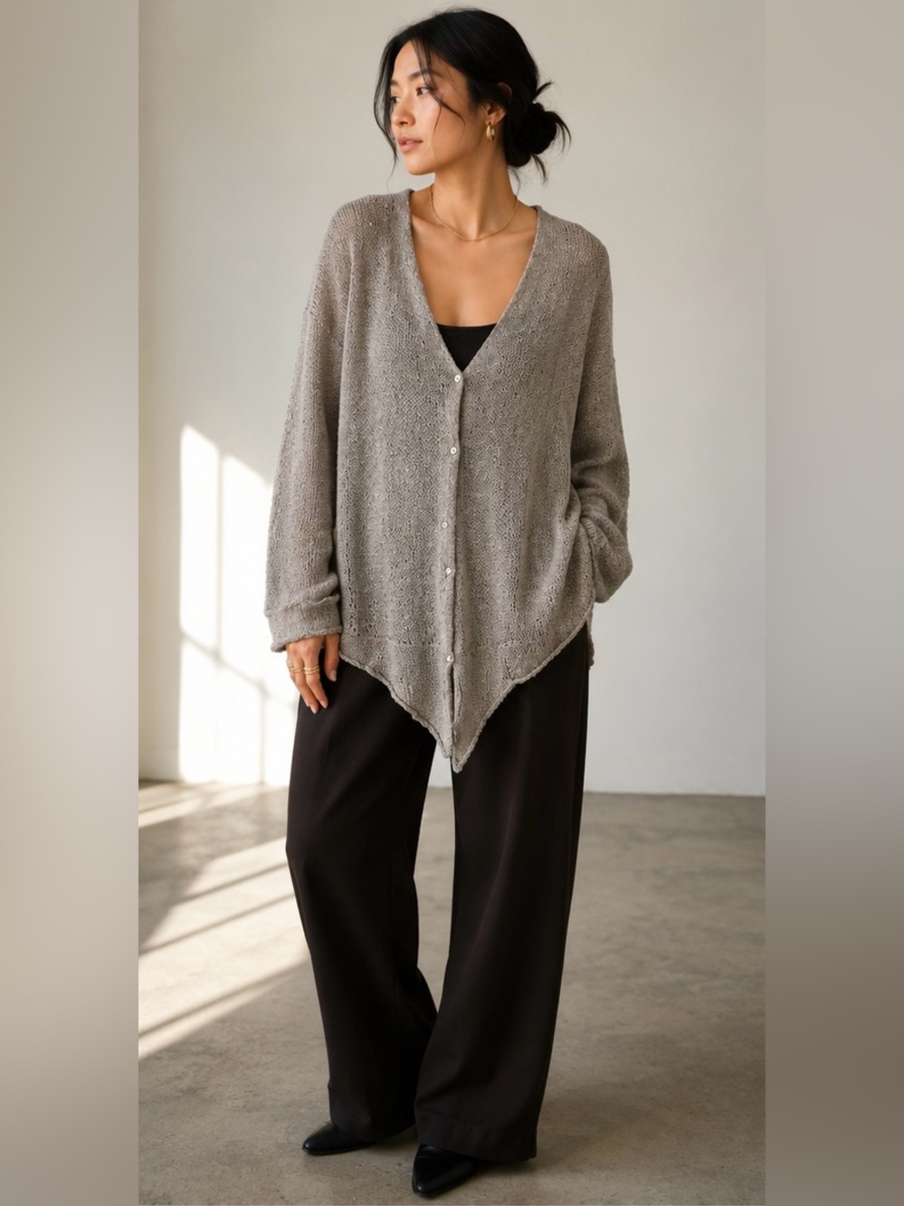 Eileen Fisher￼ Linen Blend Point Hem Cardigan XL